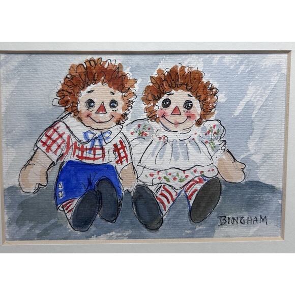 Raggedy Ann & Andy Original Watercolor signed Bingham Framed - Picture 2 of 6